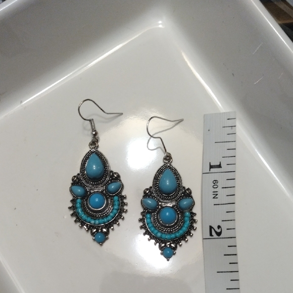 Turquoise/Silver And Blue/Silver Teardrop. Orange/Red Chandelier Style - Picture 5 of 9